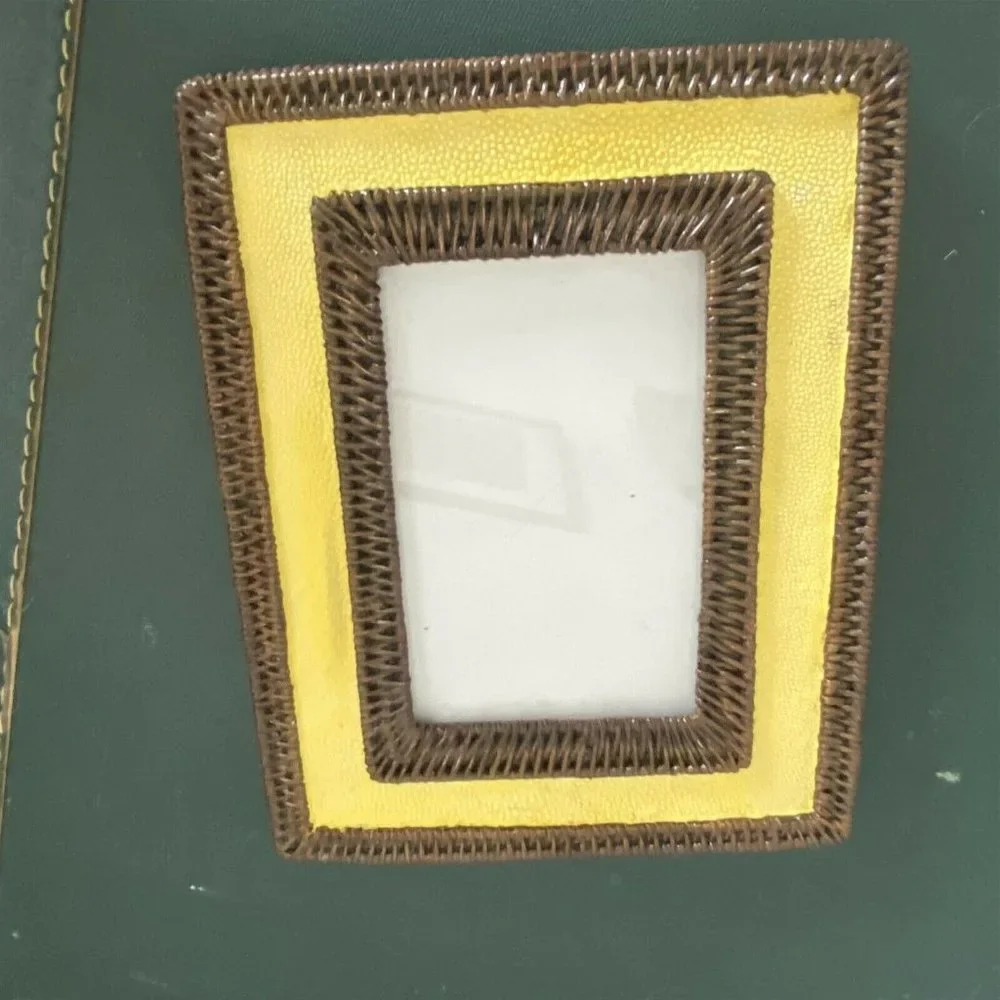 April Cornell Silvestri Picture Frame Yellow Brown Woven Easel Back